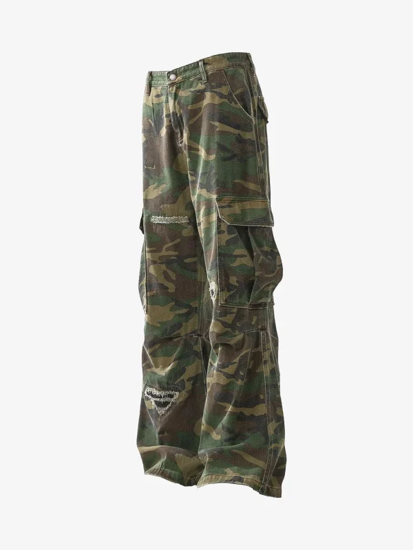 Ripped Camouflage Flared Cargo Pants - Image 3