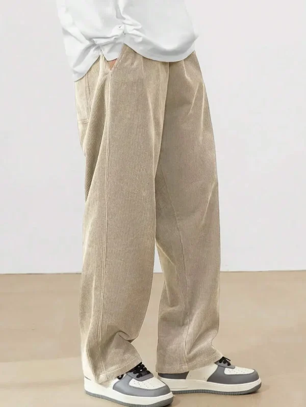 Mens Straight Leg Pants Long Solid Elastic Waist Casual Pants Loose Fit Going Out Pants with Pockets - Image 4