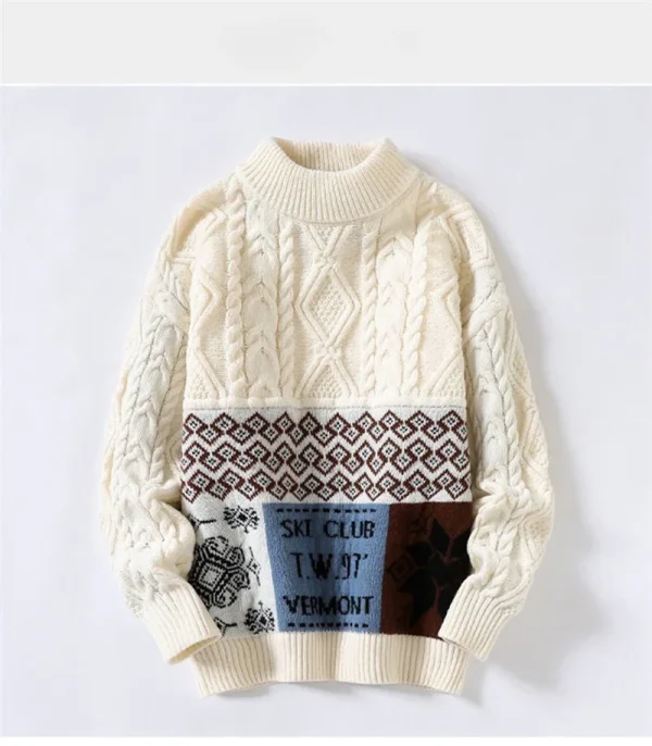 Men's Wool Blended Round Neck Sweater With Diamond Pattern Long Sleeved Pullover Sweater Hoodies and Sweatshirts for Men - Image 3