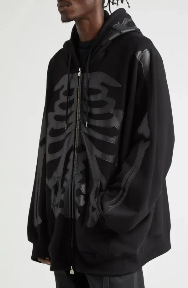 Black Man's Applique Full Zip-up Hoodie with High Quality 100% Cotton Drawstring Pullover Sweatshirt - Image 4