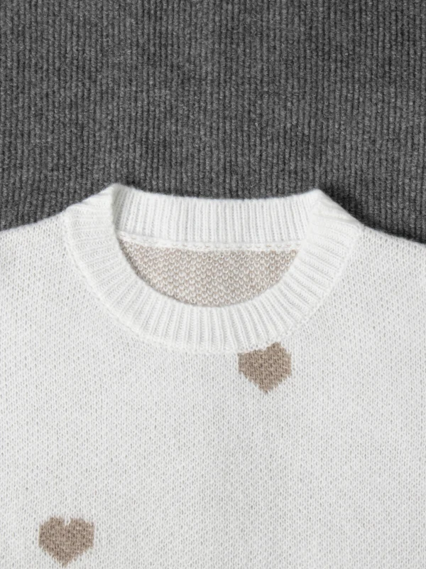 Women's Autumn and Winter Cute love Random Jacquard Loose Casual Fashion Round Neck Long Sleeve Pullover Sweater - Image 4