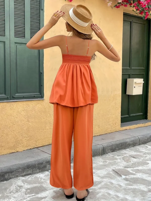 Womens 2-Piece Set Flowy Orange Summer Outfit with Camisole Top WideLeg Pants Beach Vacay Must-Have Coastal Chic Look - Image 2