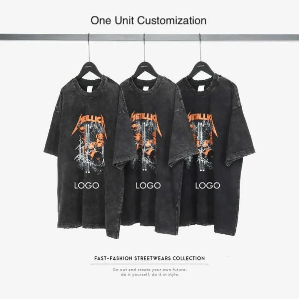 Graphic Tees T Shirts Printed Men's Silk Screen Printing Vintage Distressed Acid Wash T-shirt Men Oversized Tshirts