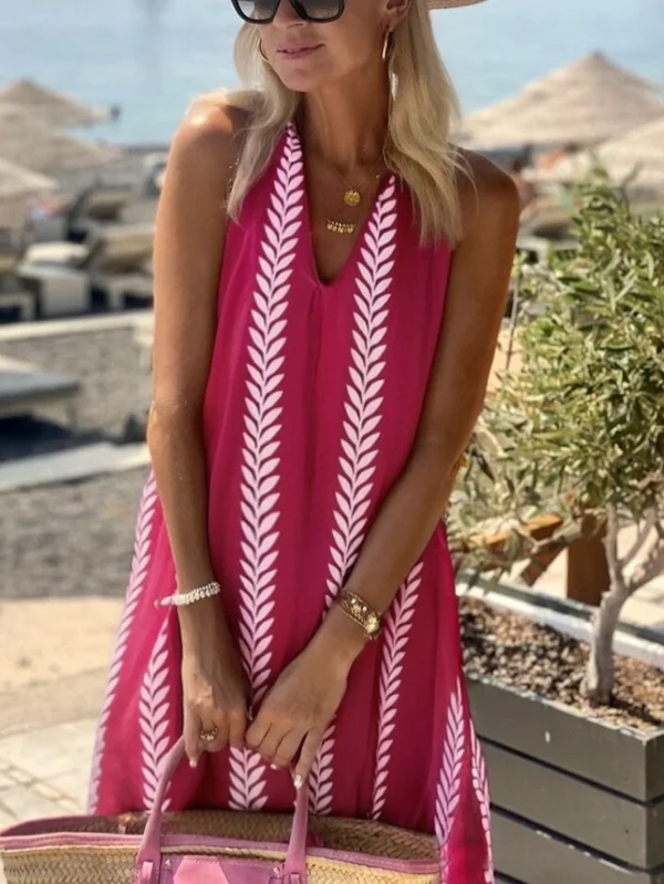 Spring Summer Women's Simple Casual Holiday Style Dress Geometric Print Sleeveless Women's Wedding Midi Dresses - Image 4