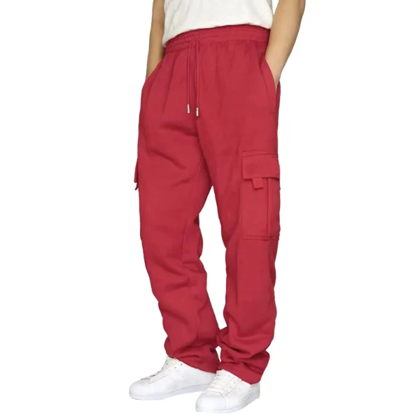 Tie Band Running Pants Lace up Loose Waist Wide Foot Solid Color Pocket Loose Wool Sweatpants Men's Clothing Jeans - Image 4