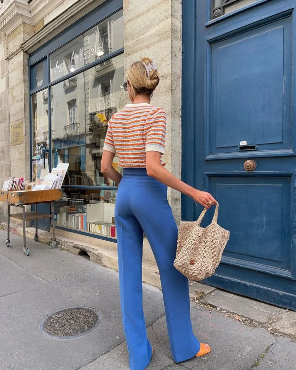 Spring-summer Striped Knit Top Elegant, Comfy, Round-neck Short-sleeve. Perfect for Travel Daily Wear. Soft, Stylish Versatile - Image 2