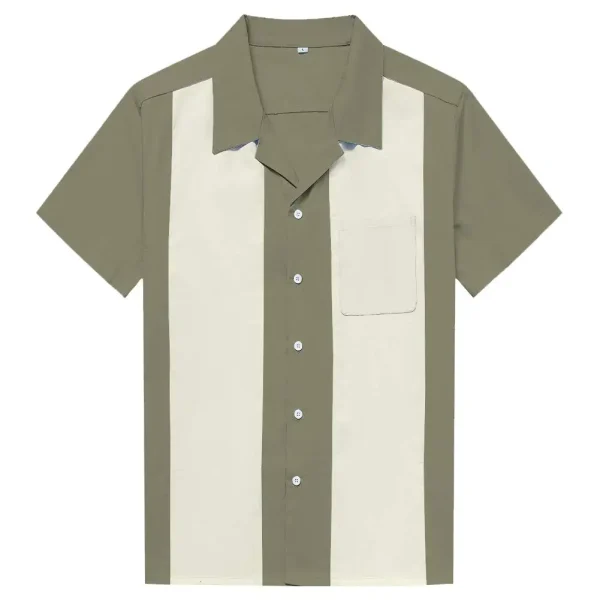 Men's 1950s Men's Clothing Cotton Men's Shirt Short Sleeved Retro 1950s Bowling Casual Button up Shirt - Image 2