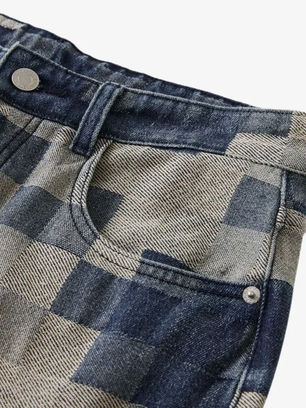Man's Casual Checkerboard Jacquard Wide Leg Jeans - Image 3