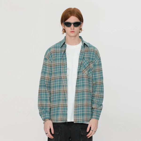 High Quality 100% Cotton Plaid Long Sleeve Men Casual Oxford Button Down Plaid Flannel Shirt