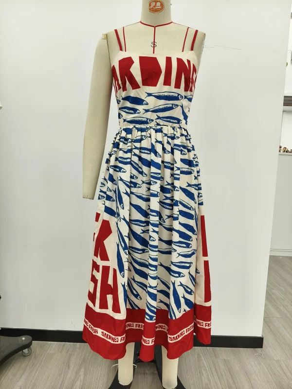 Bohemian Vacation Beach Women's Spring Summer Casual HolidayStyle Vintage FishArtPositioning Printed Backless FlowingLongDresses - Image 5