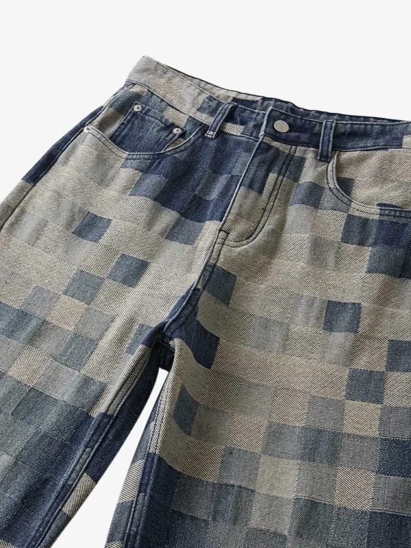 Man's Casual Checkerboard Jacquard Wide Leg Jeans - Image 6