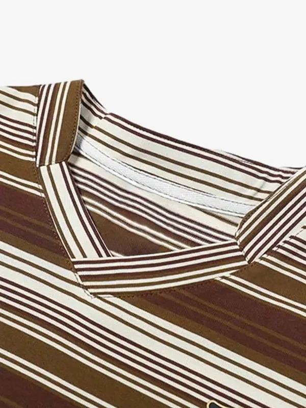 Letter Badge Number Print Striped Long Sleeve T-Shirt - Image 3