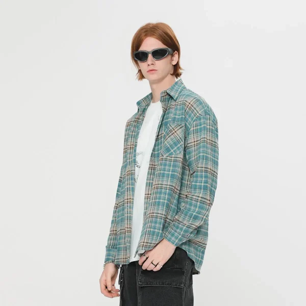 High Quality 100% Cotton Plaid Long Sleeve Men Casual Oxford Button Down Plaid Flannel Shirt - Image 4