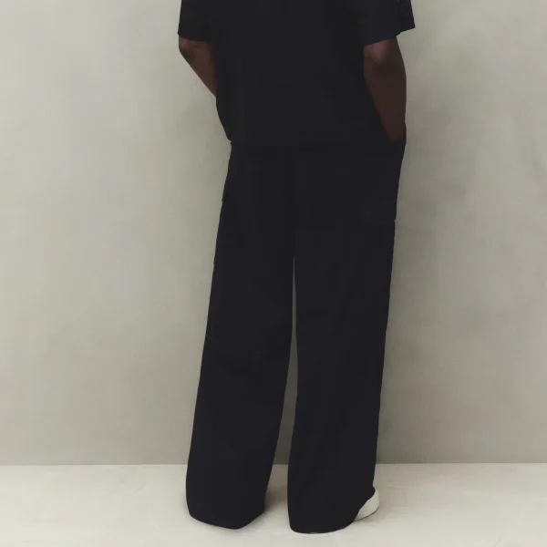 Man's Black Drawstring Loose Fit Cargo Trousers