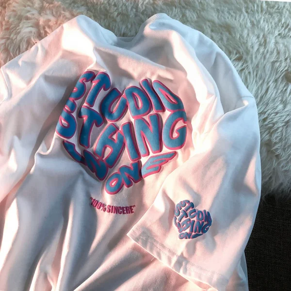 High Quality 100% Cotton Oversized Tshirt 3d Puff Print T Shirt - Image 3