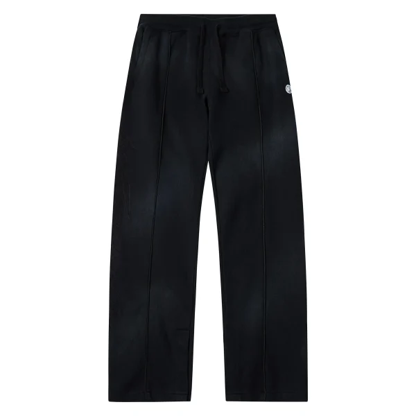 Black Washed Men's Sweatpants with Embroidery - Loose Fit Fleece Joggers for