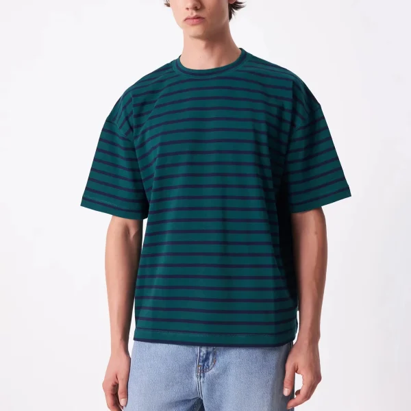 High Quality Men's Striped T-shirt Oversized 100% Cotton Green Black Casual comfort T-shirt for Men