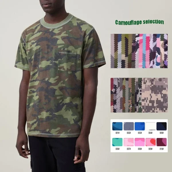 Casual Style Camouflage T-shirt for Men Round Neck Pocket Shirts Battle Fatigues Cotton Top - Image 2