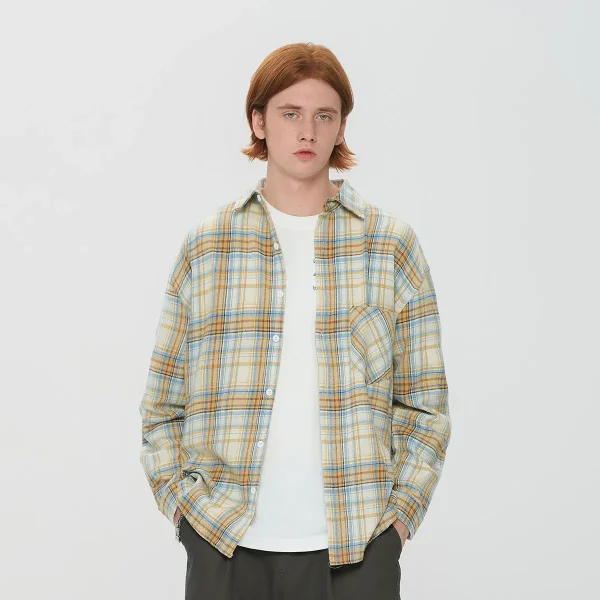 High Quality 100% Cotton Plaid Long Sleeve Men Casual Oxford Button Down Plaid Flannel Shirt - Image 2