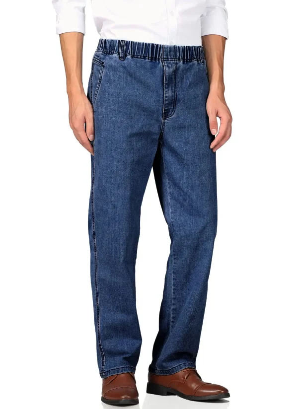 Mens Casual Loose Fit Elastic Waist Jeans Denim Pants - Image 2
