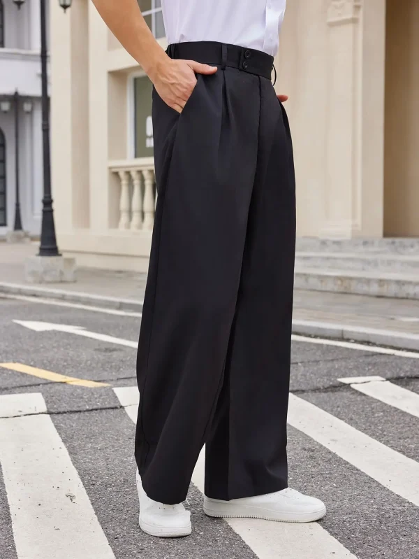 Men's Pleated High Waist Wide Leg Pants Loose Fit Casual Pants with Pocket - Image 5