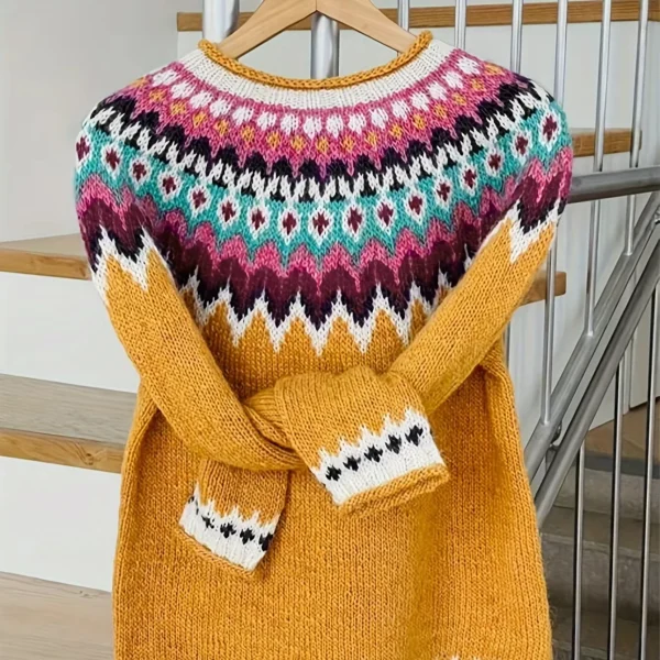 Women's Fashion Fair Isle Pattern Color Block Pullover Sweater Popular Thickened for Autumn and Winter