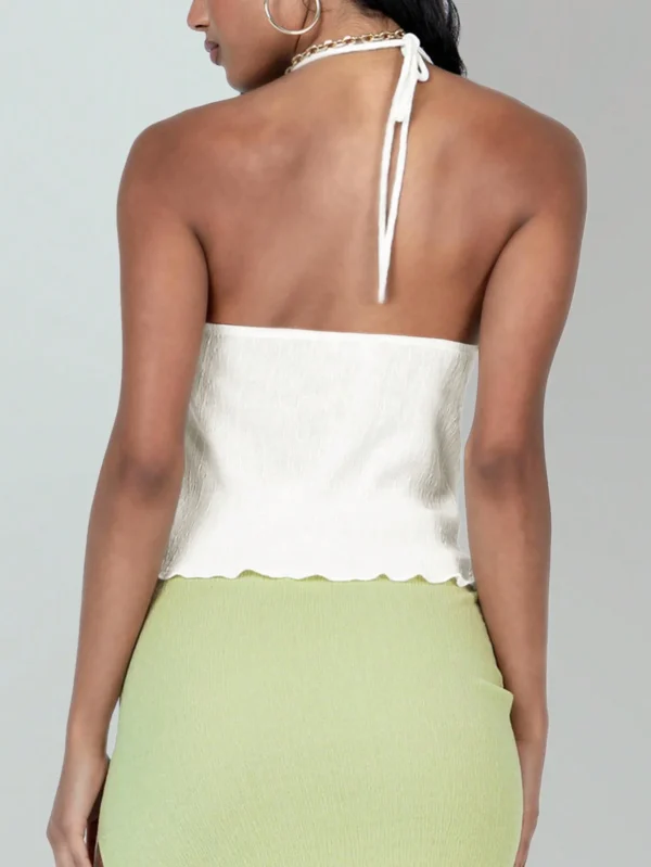 New Hot Style Women's Summer Fashion Casual Vacation Sexy Y2K Textured Fabric Lace-up Halter Top - Image 2