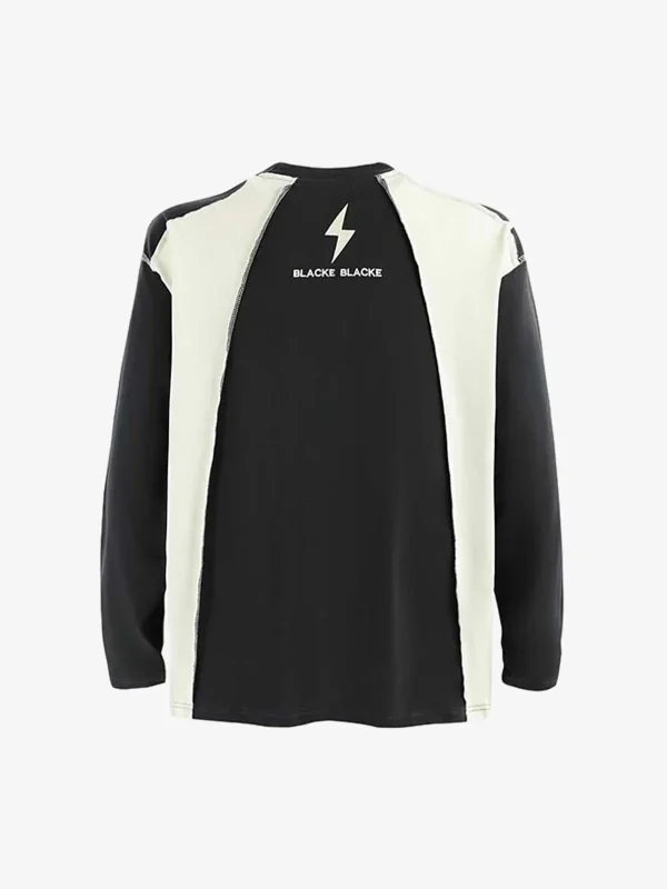 Lightning Letter Print Contrast Color Stitching Long-Sleeve T-shirt - Image 2