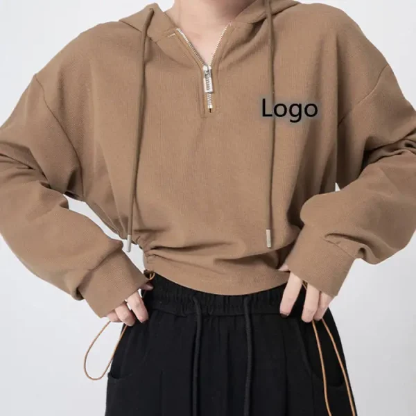Blank  Men Streetwear Hoodie Half Zip up Pullover Blank Sweatshirt Cheap Cropped Top Hoodies - Image 3