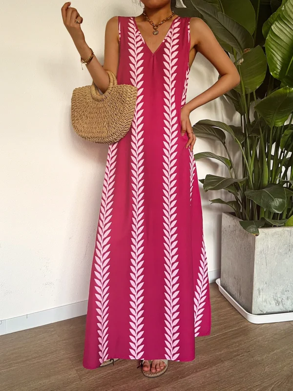 Spring Summer Women's Simple Casual Holiday Style Dress Geometric Print Sleeveless Women's Wedding Midi Dresses - Image 3