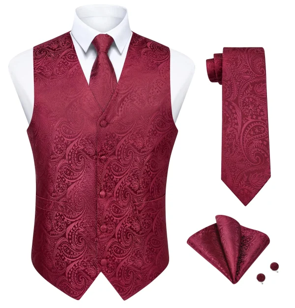 Men's Suit Vest Formal Paisley Pattern Men's Vest Dress Tie and Pocket square Set Vest Wedding Business Outerwear Suitable - Image 5