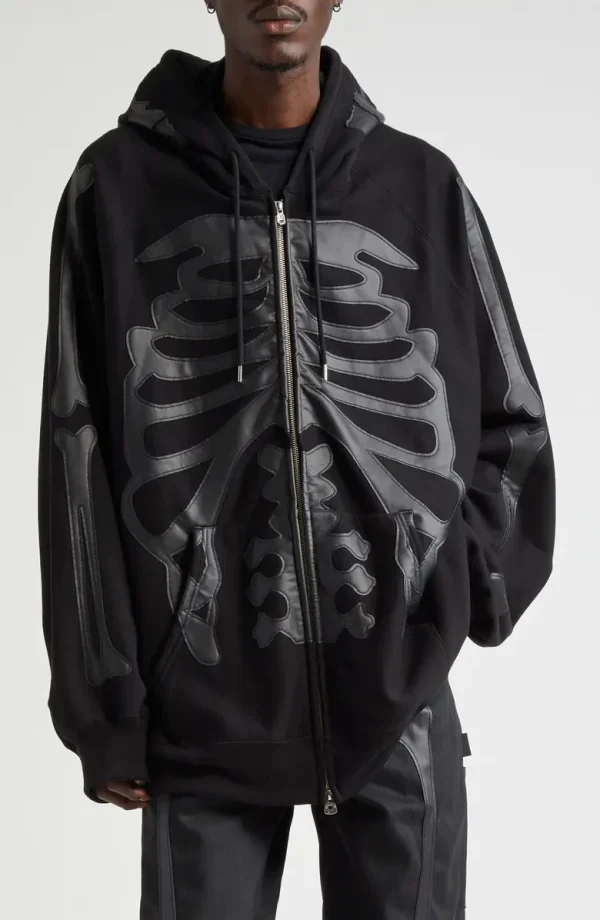 Black Man's Applique Full Zip-up Hoodie with High Quality 100% Cotton Drawstring Pullover Sweatshirt - Image 2