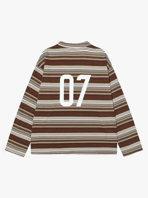 Letter Badge Number Print Striped Long Sleeve T-Shirt - Image 2