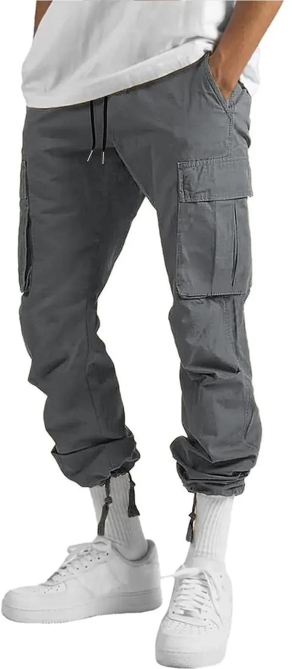 Mens Cargo Pants Drawstring Casual Hiking Pants Joggers Athletic Trousers Cotton Loose Straight Sweatpants for Men - Image 3
