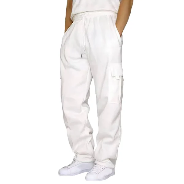 Tie Band Running Pants Lace up Loose Waist Wide Foot Solid Color Pocket Loose Wool Sweatpants Men's Clothing Jeans - Image 6