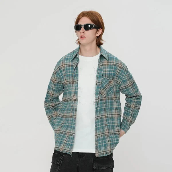 High Quality 100% Cotton Plaid Long Sleeve Men Casual Oxford Button Down Plaid Flannel Shirt - Image 3