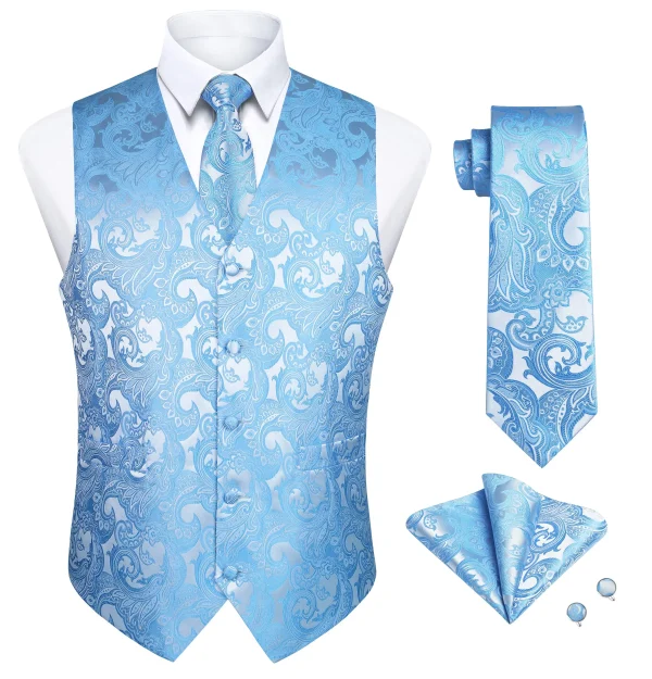 Men's Suit Vest Formal Paisley Pattern Men's Vest Dress Tie and Pocket square Set Vest Wedding Business Outerwear Suitable - Image 4