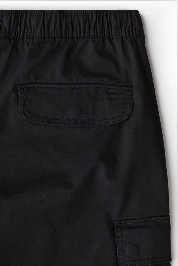 Man's Black Drawstring Loose Fit Cargo Trousers - Image 6