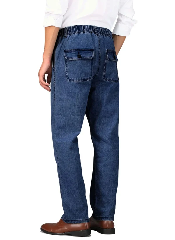Mens Casual Loose Fit Elastic Waist Jeans Denim Pants - Image 4