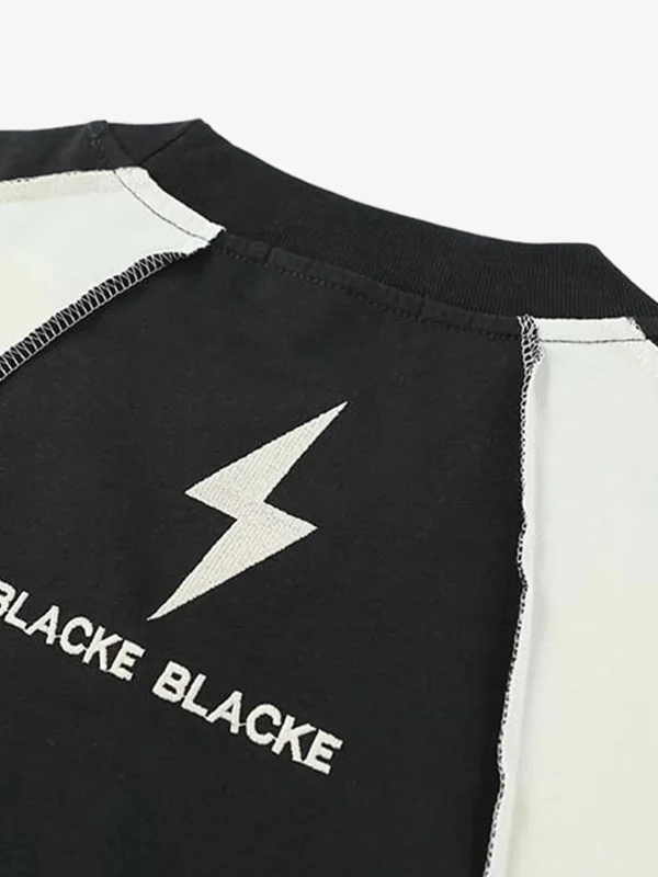 Lightning Letter Print Contrast Color Stitching Long-Sleeve T-shirt - Image 4
