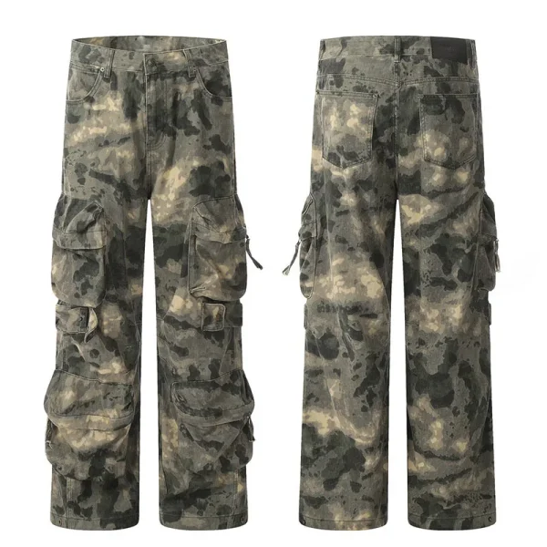 New Outdoor  Tie-dye Men Trousers for Work Pants Multi-pocket Straight Leg