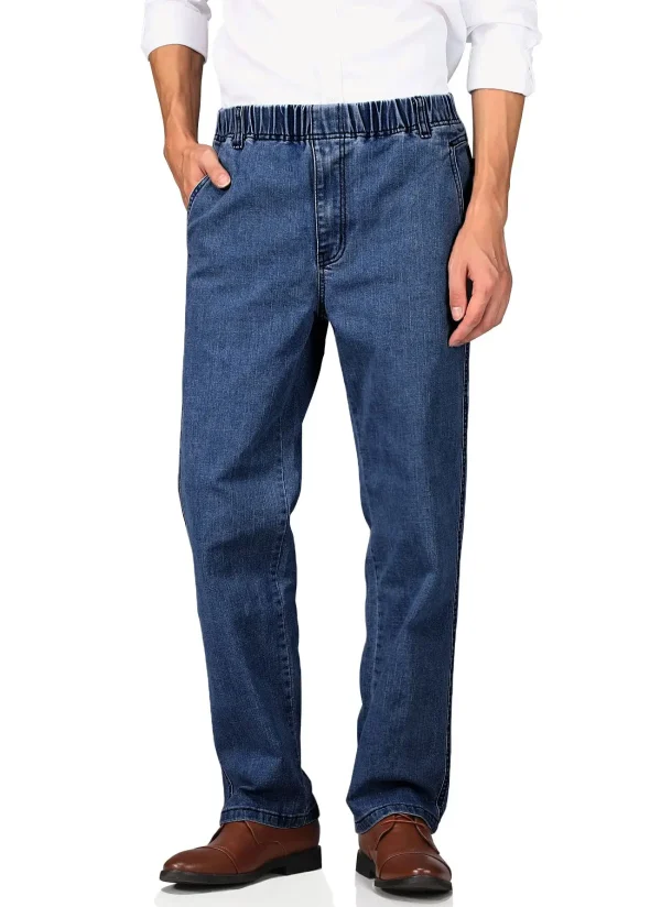 Mens Casual Loose Fit Elastic Waist Jeans Denim Pants - Image 3