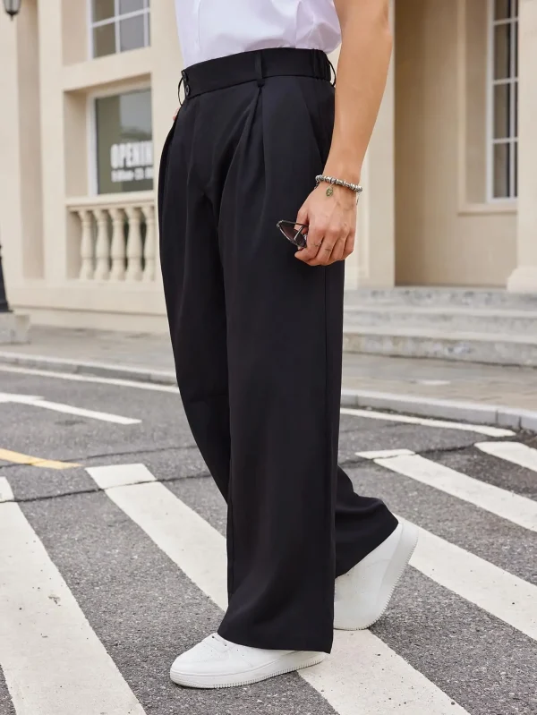 Men's Pleated High Waist Wide Leg Pants Loose Fit Casual Pants with Pocket - Image 2
