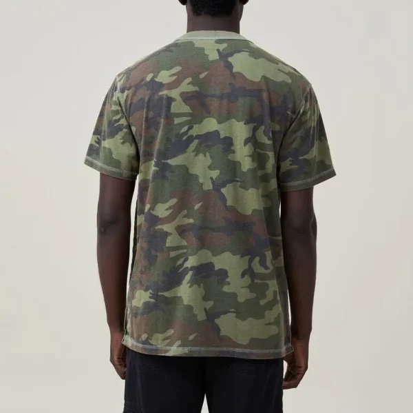 Casual Style Camouflage T-shirt for Men Round Neck Pocket Shirts Battle Fatigues Cotton Top
