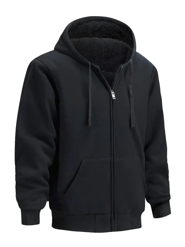 Heavyweight Man's Fleece Lined Hoodie Sweatshirt Full Zip up Thick Winter Coats Hooded Warm Jacket - Image 2