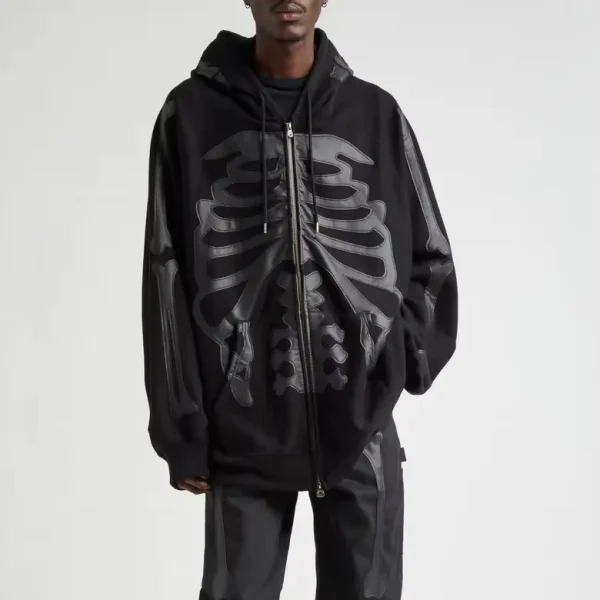 Black Man's Applique Full Zip-up Hoodie with High Quality 100% Cotton Drawstring Pullover Sweatshirt