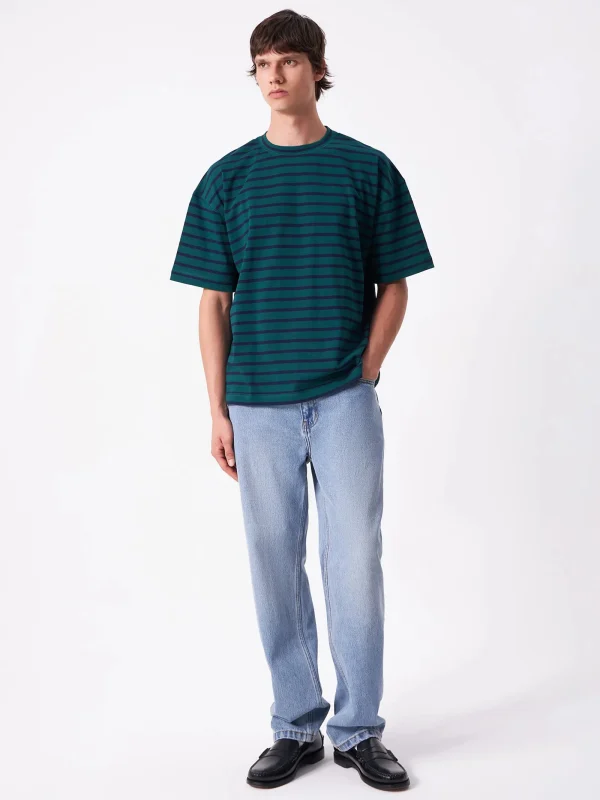 High Quality Men's Striped T-shirt Oversized 100% Cotton Green Black Casual comfort T-shirt for Men - Image 5