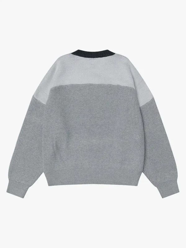 Men's Oversized Sweater Long Sleeve  Casual Knitted Pullover Sweater Crewneck Contrast Fine Knitted Sweaters - Image 2
