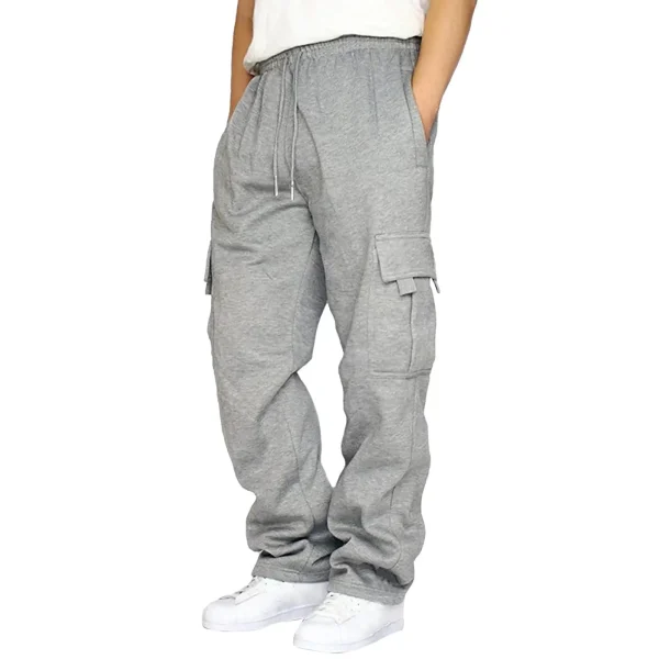 Tie Band Running Pants Lace up Loose Waist Wide Foot Solid Color Pocket Loose Wool Sweatpants Men's Clothing Jeans - Image 5