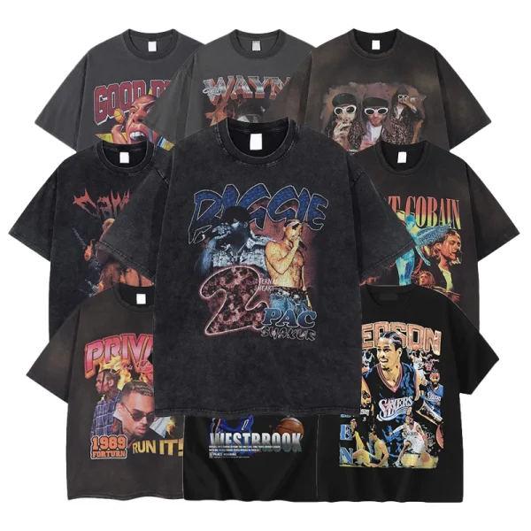 Oversize Heavyweight Cotton Graphic Printed Casual Men Vintage Acid Washed Blank Tee T Shirts Men's Shirts